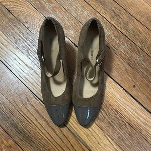 Brown and grey heels